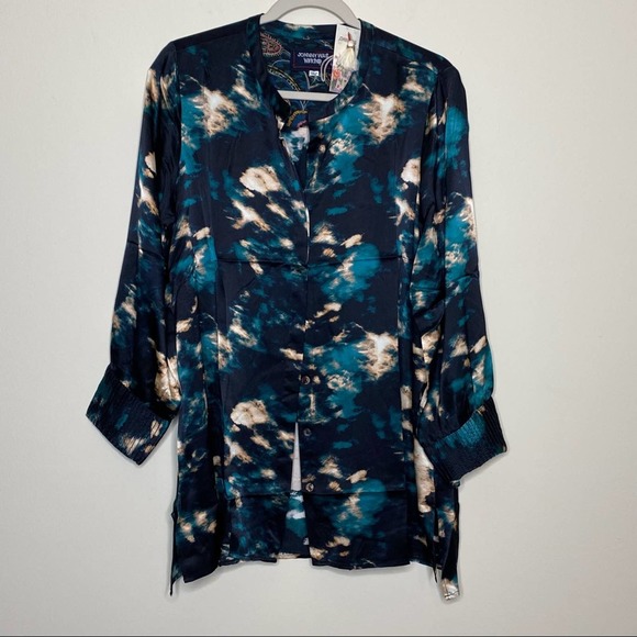 Johnny Was Tops - Johnny Was Silk Shirt Button Front Long Sleeve Top Shadow Voyager Tunic Medium